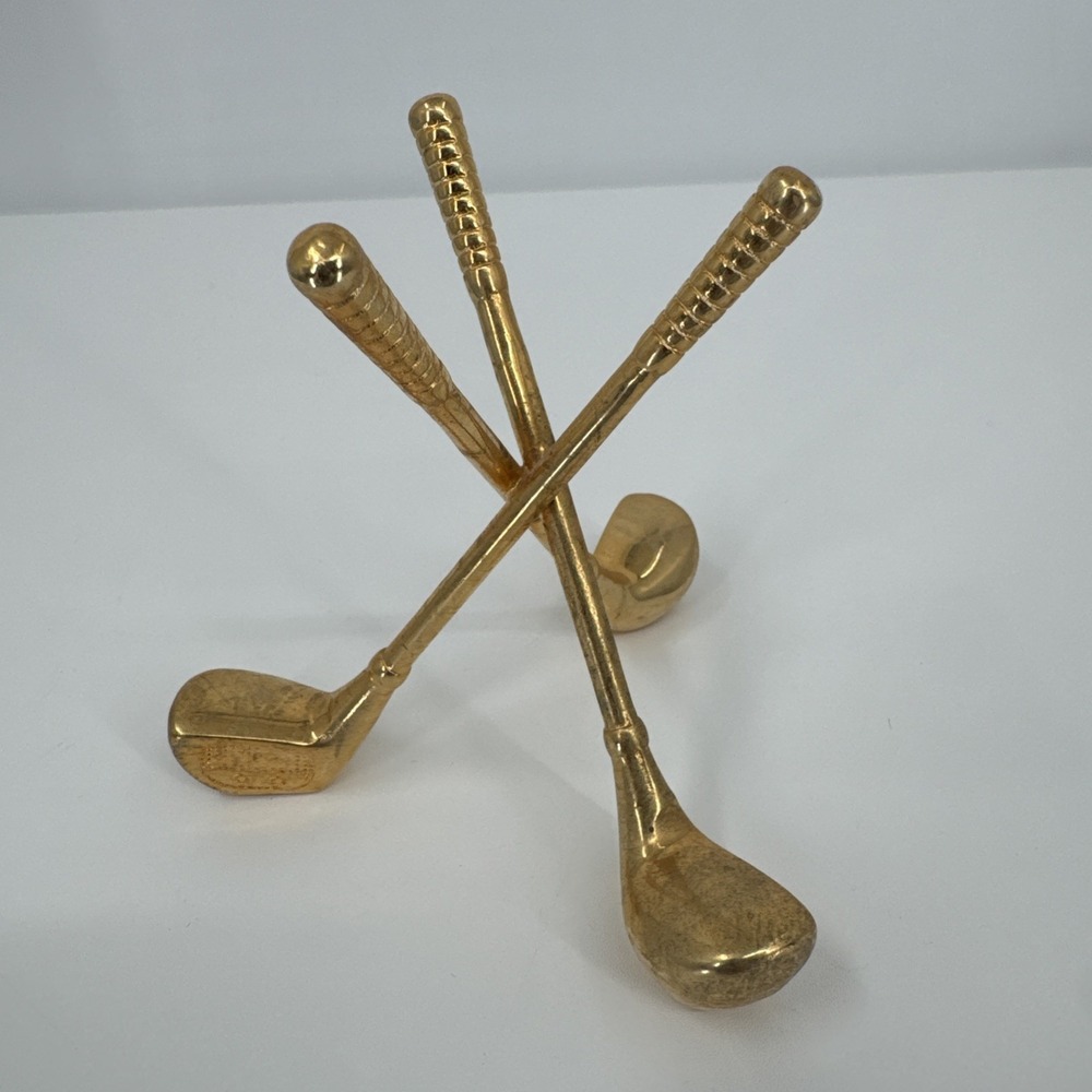 Brass Golf Clubs Paperweight Ball Display Business Card Holder Silvestri